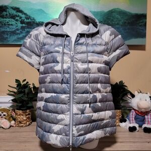 MY ANORAK Camo Puffer Hoodie Vest Lightweight duck Down Fill XL Short Sleeve